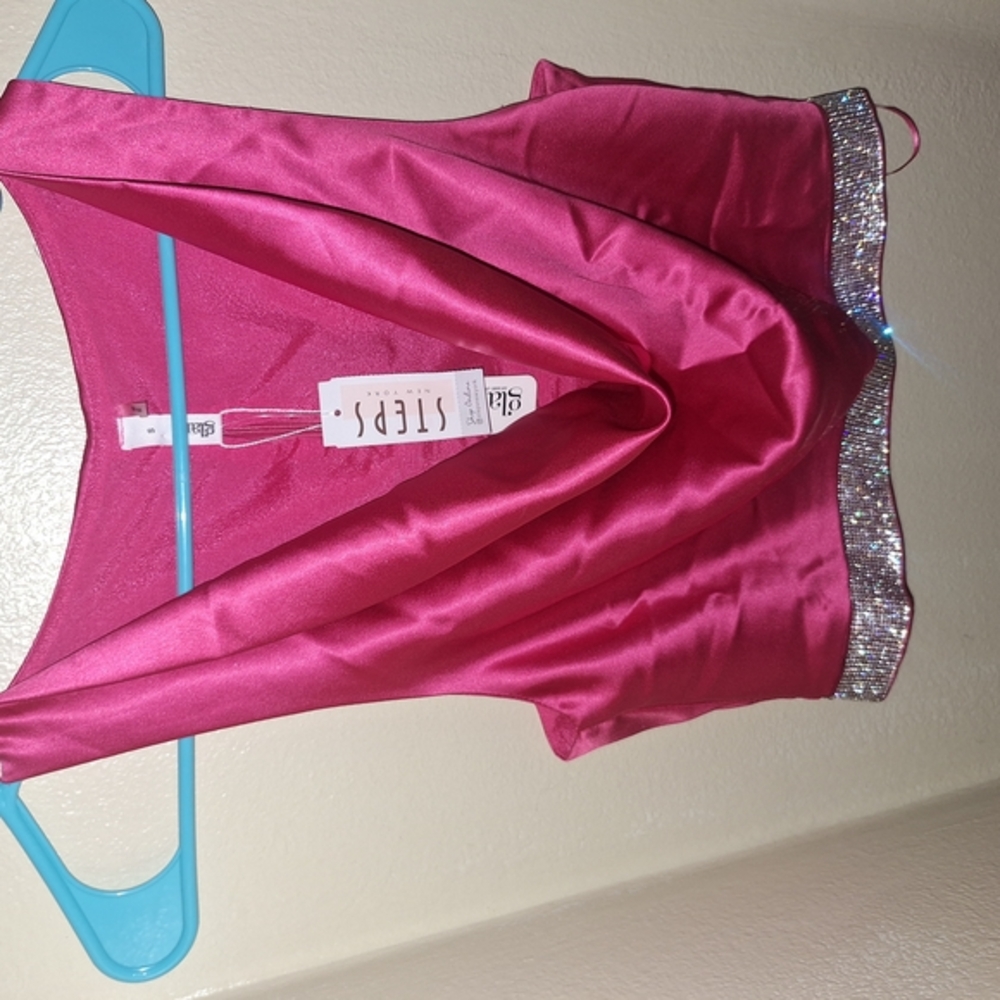 Vibrant Hot Pink Satin Top with Sparkling Trim Size S